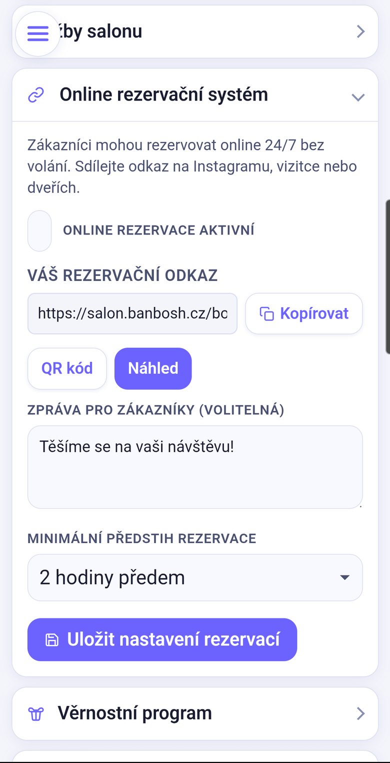 Nastavení online rezervací