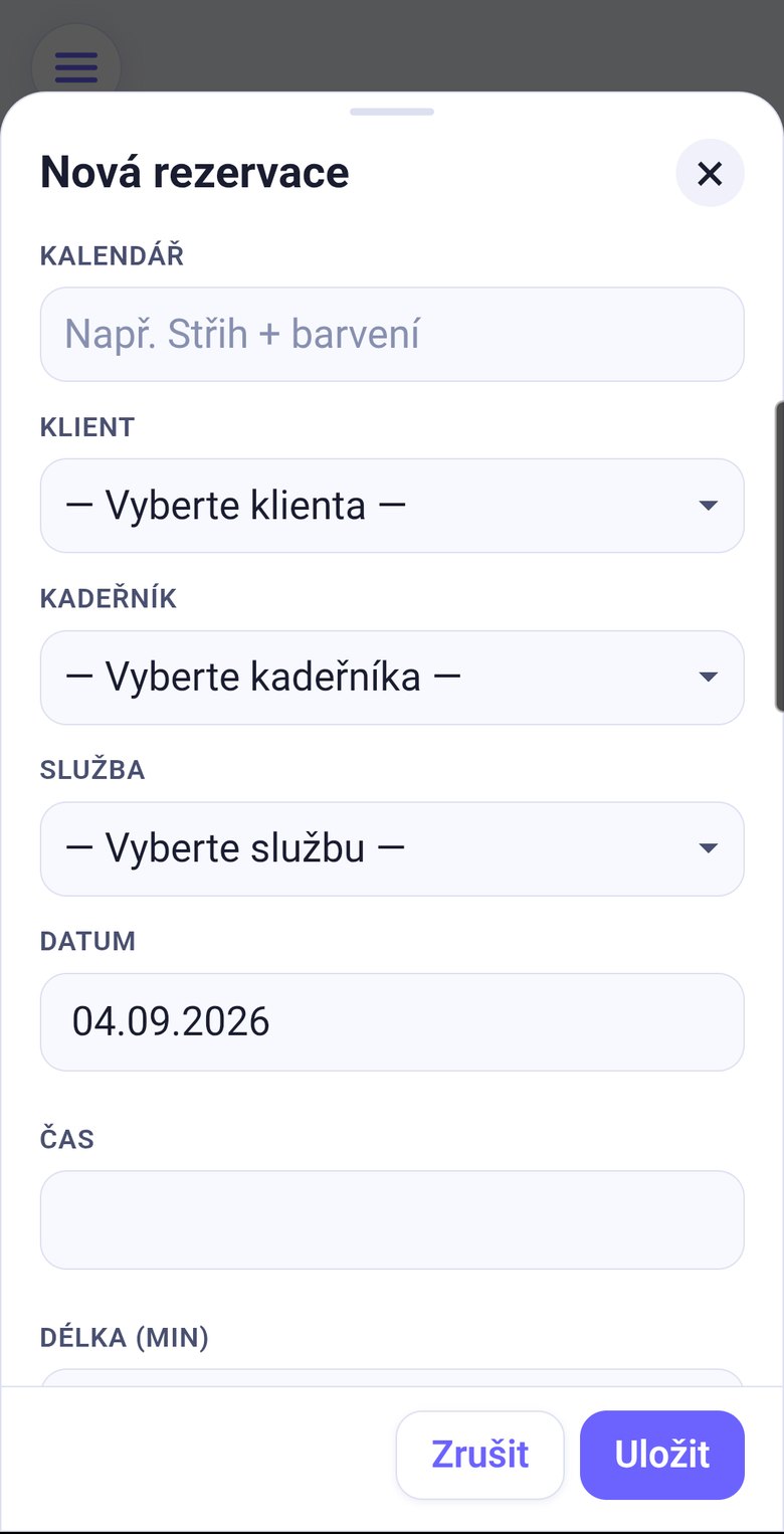 Formulář nové rezervace